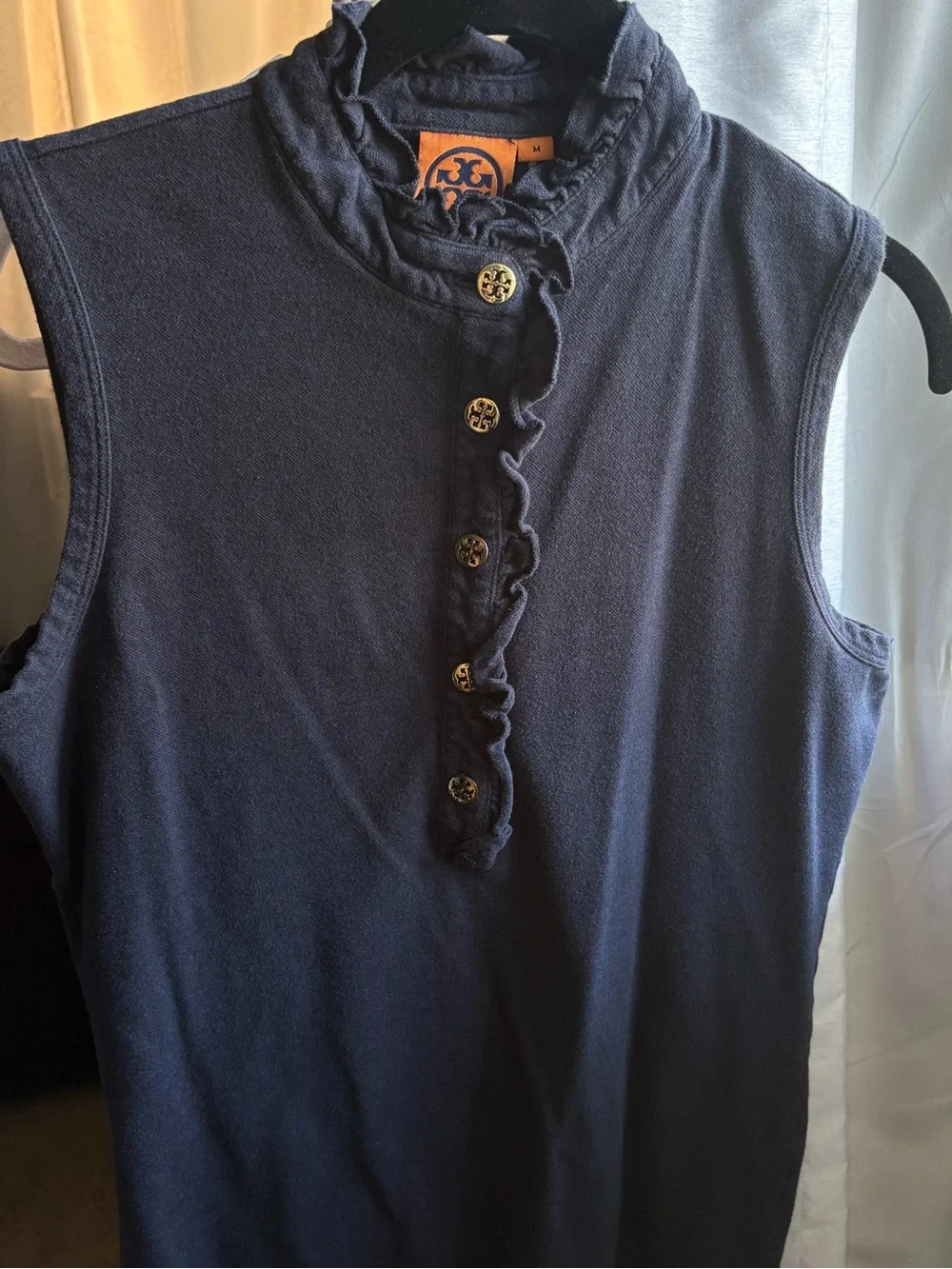 Tory Burch Navy Ruffle Collar Sleeveless Tank